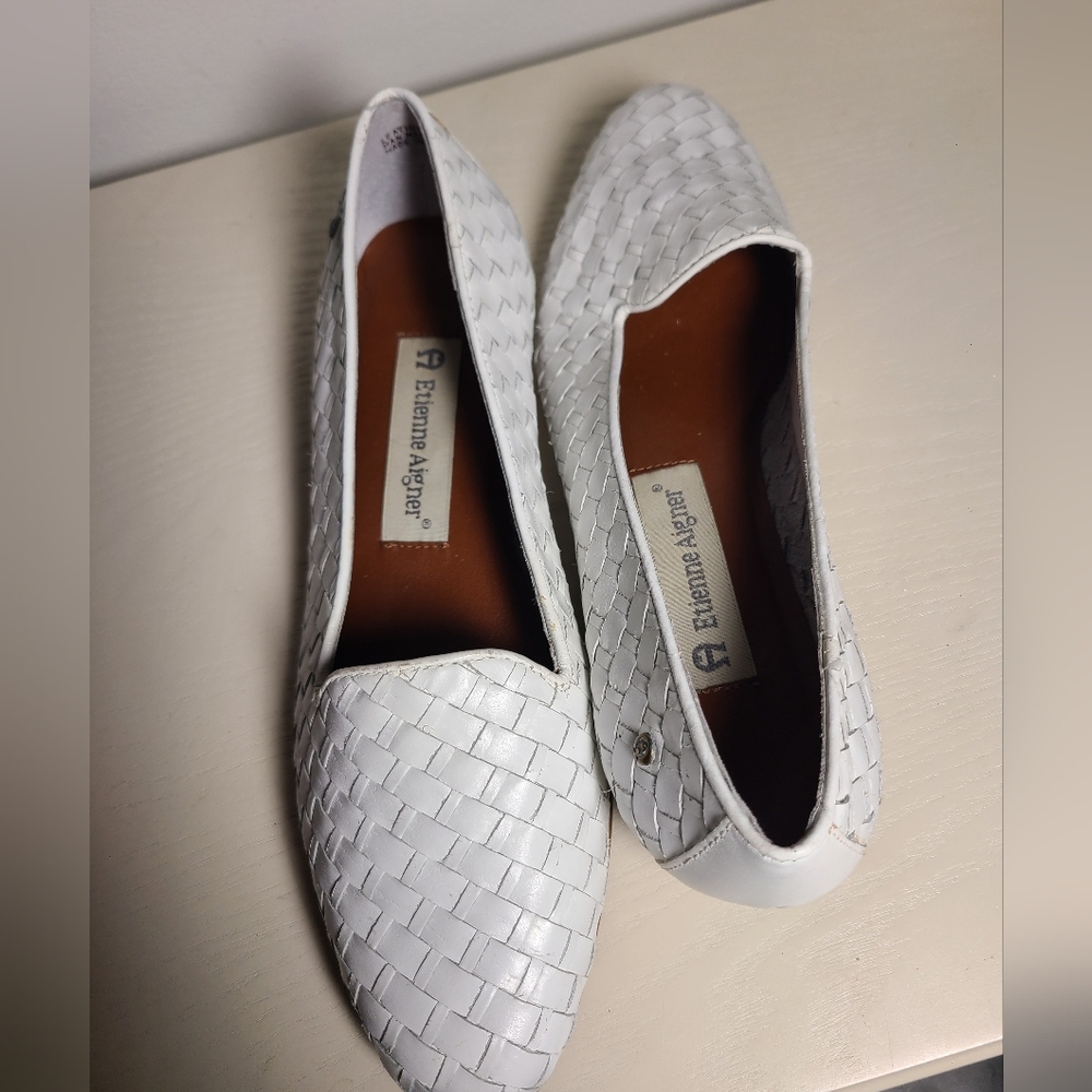 Etienne Aigner White Woven Leather Loafers Flats Size 6 - Picture 8 of 16